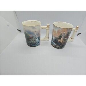 2002 Thomas Kinkade Seaside Inspiration Heirloom Porcelain 2 Mugs B5025